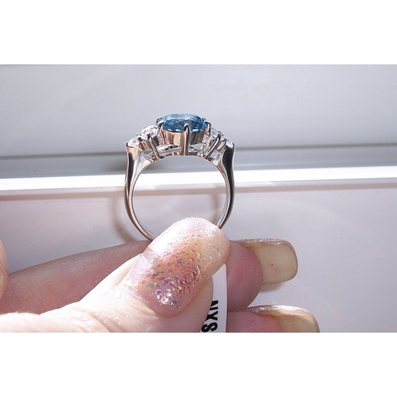 STAINLESS STEEL Simulated London Blue Topaz Ring - Picture 6 of 12